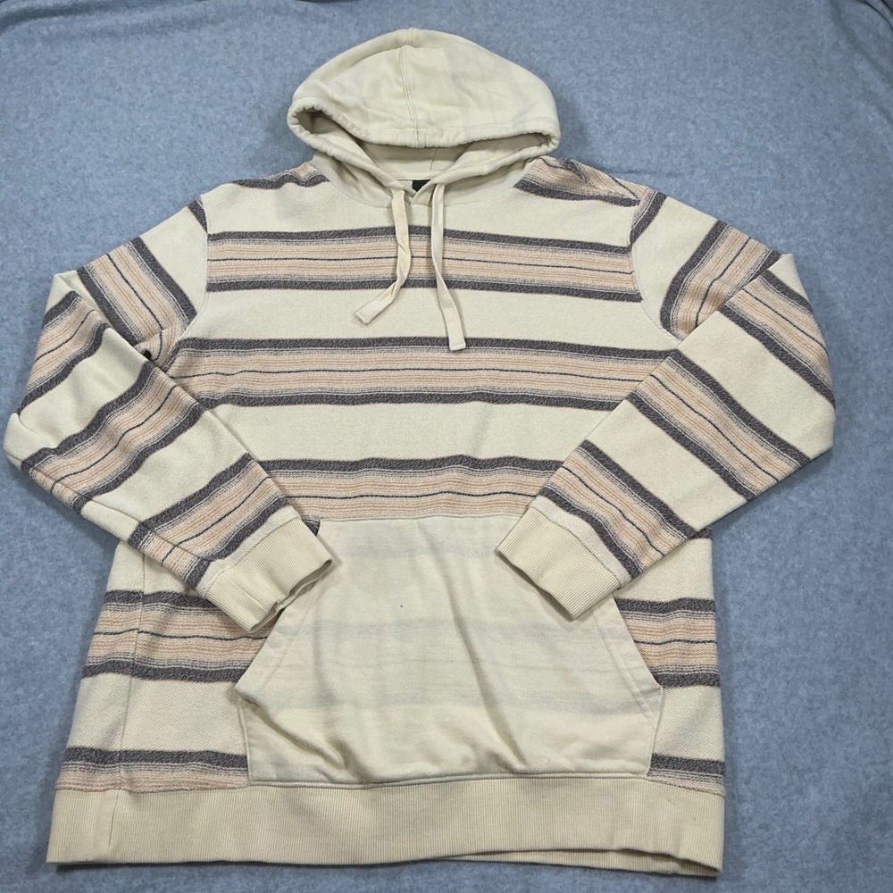 Rip Curl Mens XL Striped Pullover Hoodie Cream Tan Surf Knit Sweatshirt 1590